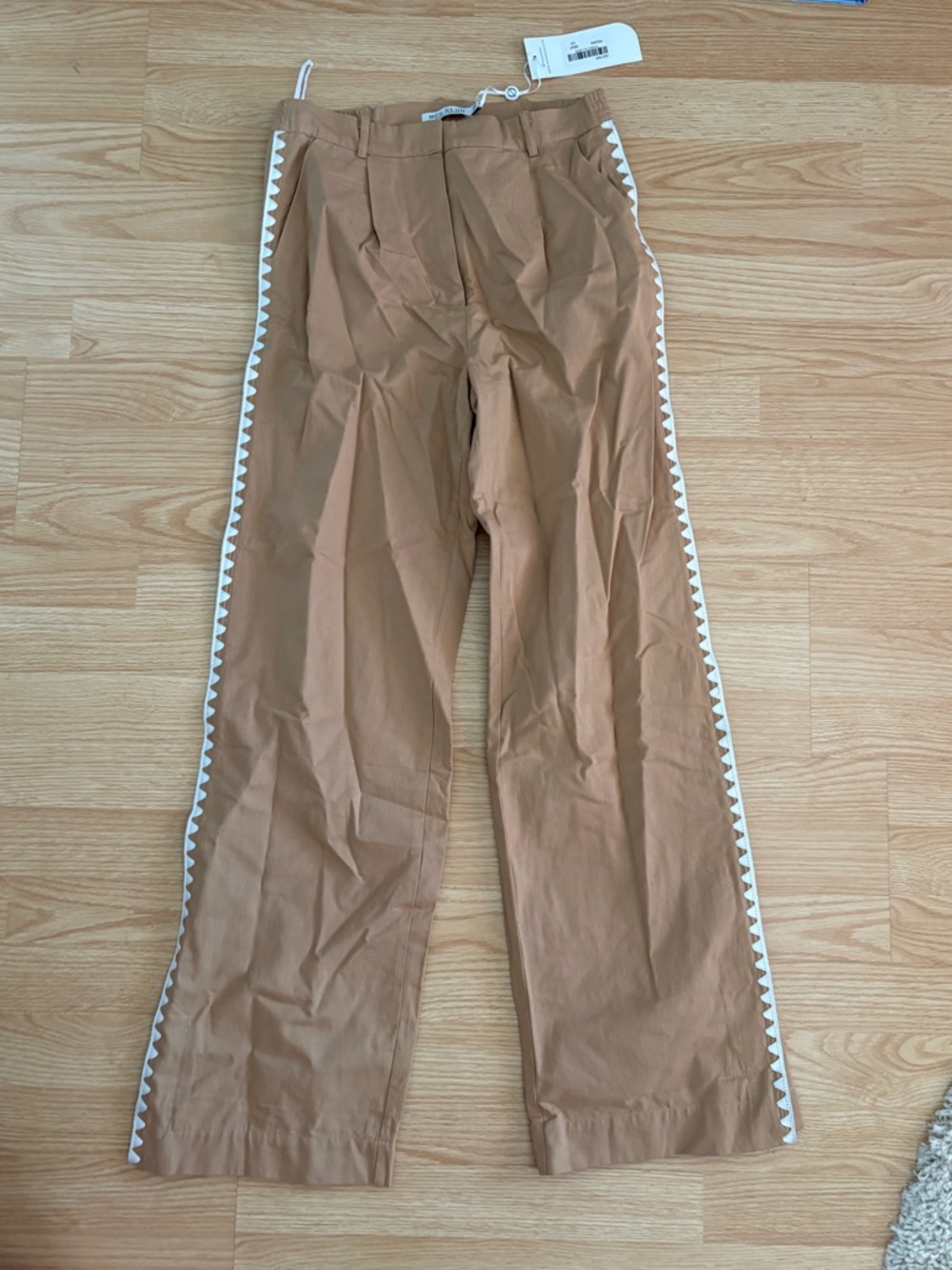Women’s Mon Renn Lisle Pants Beige Side-Trim Straight-Leg Pants
